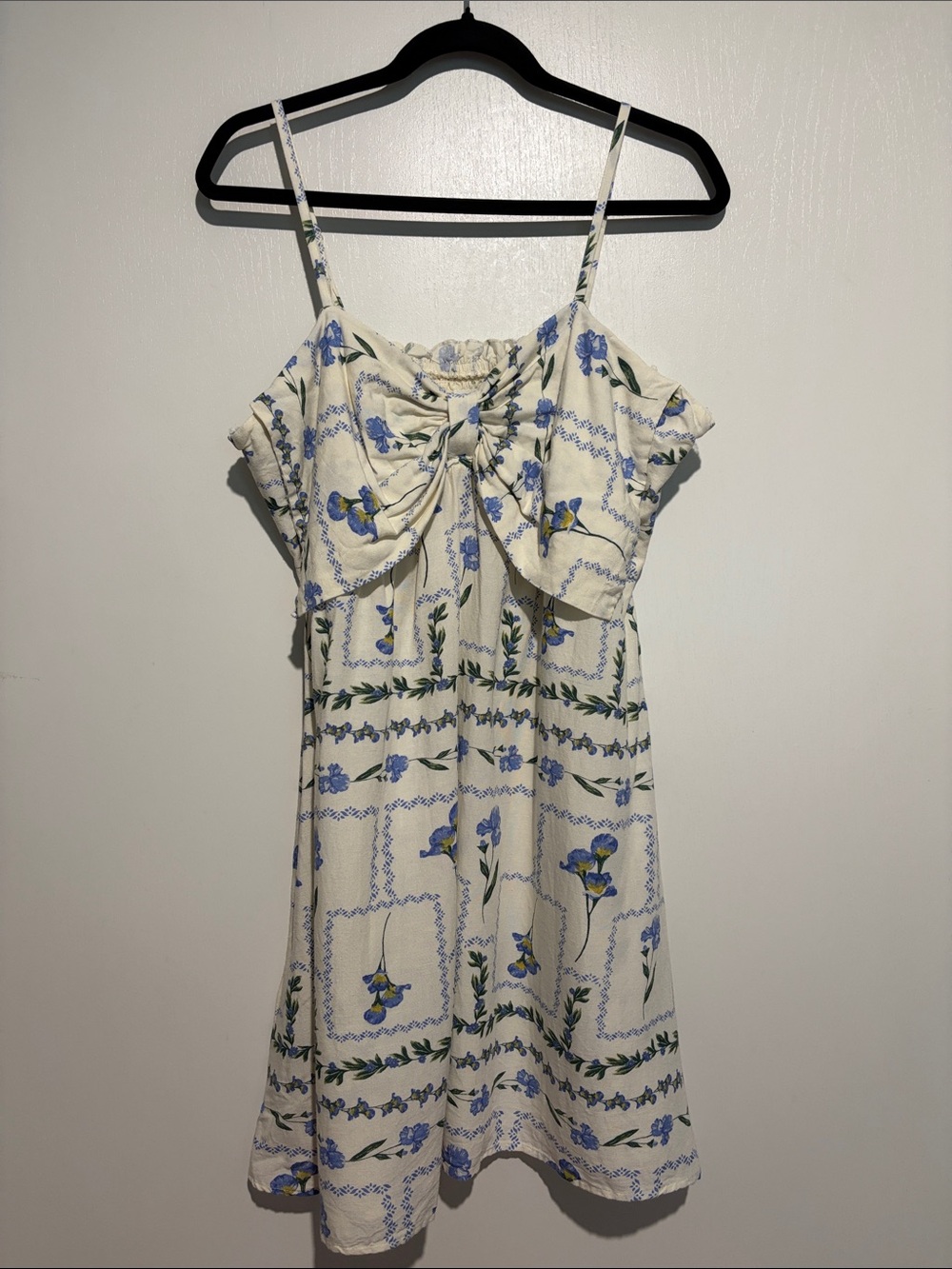 Cream Mini Dress with Blue Floral Print